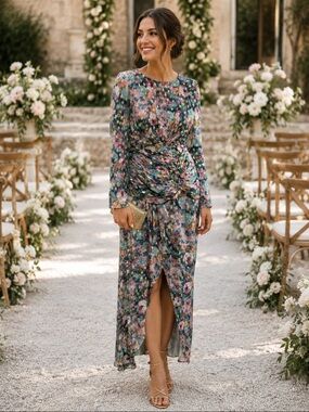 NWT Dress The Population Romera Floral Metallic Maxi Dress Capri Multi XS